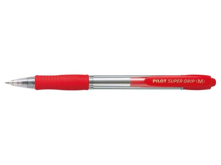 Pilot Boligrafo de Bola Retractil SuperGrip - Punta Redonda 1.0mm - Trazo 0.27mm - Tinta de Aceite - Grip Ergonomico - Color Roj