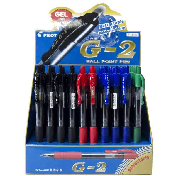 Pilot G2 Rollerball Expositor de 60 Boligrafos de Gel - Punta 0.7mm - Trazo 0.32mm - Recargable - Grip Ergonomico - Colores Surt