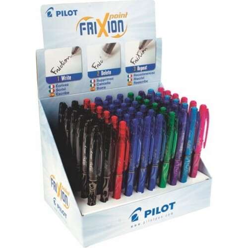 Pilot Frixion Point Expositor de 60 Boligrafos de Gel Borrables - Punta Fina 0.5mm - Trazo 0.25mm - Grip Ergonomico - Recargable - Colores Surtidos