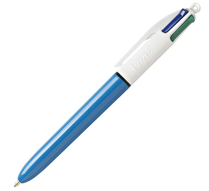 Bic 4 Colours Original Boligrafo de Bola Retractil - Punta Media de 1.0 mm - Tinta con Base de Aceite - Cuerpo Azul/Blanco - 4 Colores