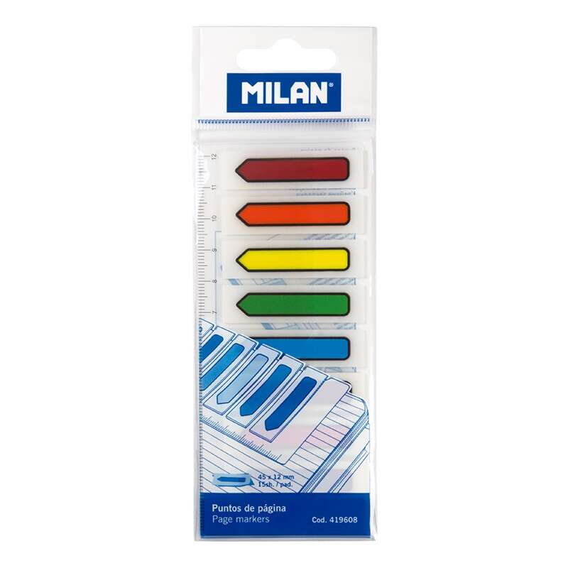 Milan Bloc de 120 Marcadores de Pagina - Plastico - Incluye Regla - Colores Transparentes Surtidos - Medidas 13mm x 5,9mm - Colores Surtidos