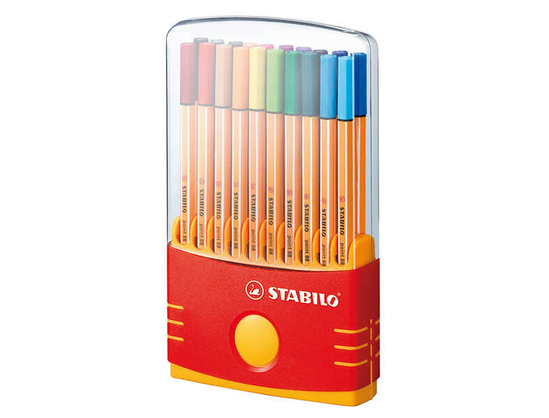 Stabilo Point 88 Pack de 20 Rotuladores de Punta Fina de Fibra - Trazo de 0.4mm. - Tinta con Base de Agua - Apto para Reglas y Plantillas - Colores Surtidos