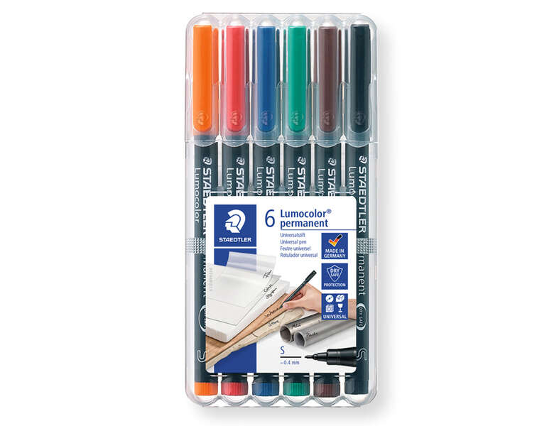 Staedtler Lumocolor 317 Pack de 6 Rotuladores Permanentes - Punta Media Redonda - Trazo 1mm Aprox - Capuchon con Clip - Secado R