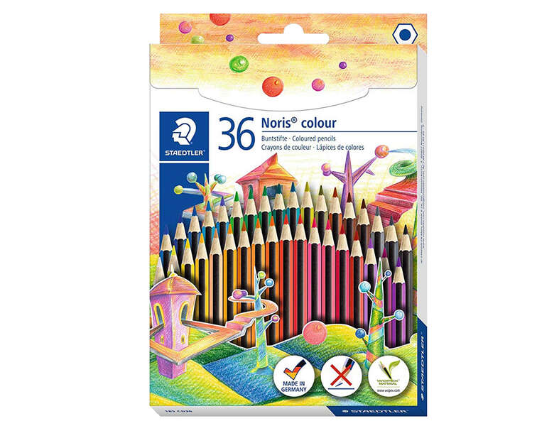 Staedtler Noris Colour 185 Pack de 36 Lapices Hexagonales de Colores - Fabricados en Wopex - Muy Resistentes - Madera de Fuentes