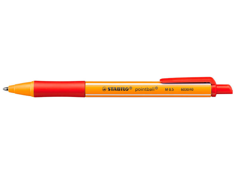 Stabilo Pointball Boligrafo Retractil - Punta de 1mm - Tinta con Base de Aceite - Recargable - 79% Plastico Reciclado - Grip Antideslizante - Color Rojo