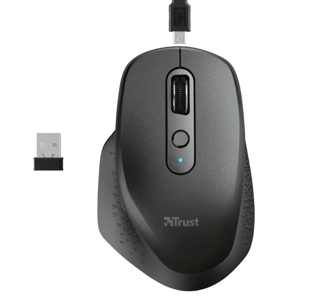 Trust Ozaa Raton Inalambrico Recargable 2400dpi - 6 Botones + Scroll Vertical y Horizontal - Ergonomico - Uso Diestro - Color Ne