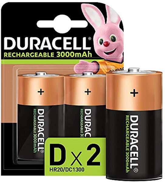 Duracell Pilas Recargables NiHM D LR20 1.2V 3000mAh - Precargadas - 2 Unidades