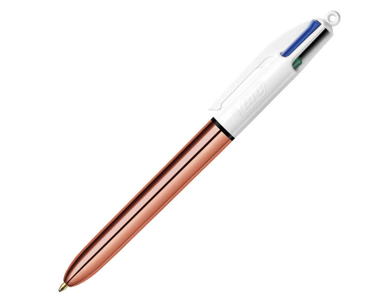 Bic 4 Colours Rose Gold Boligrafo de Bola Retractil - Punta Media de 1.0 mm - Tinta con Base de Aceite - Cuerpo Rosa Metalizado/Blanco