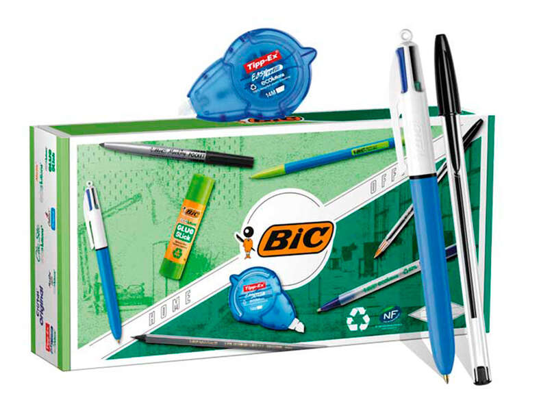 Bic Office ECOlutions Pack de Oficina 9 Piezas - Boligrafos + Portaminas + Lapiz + Rotulador + Pegamento Barra y Cinta Correctora