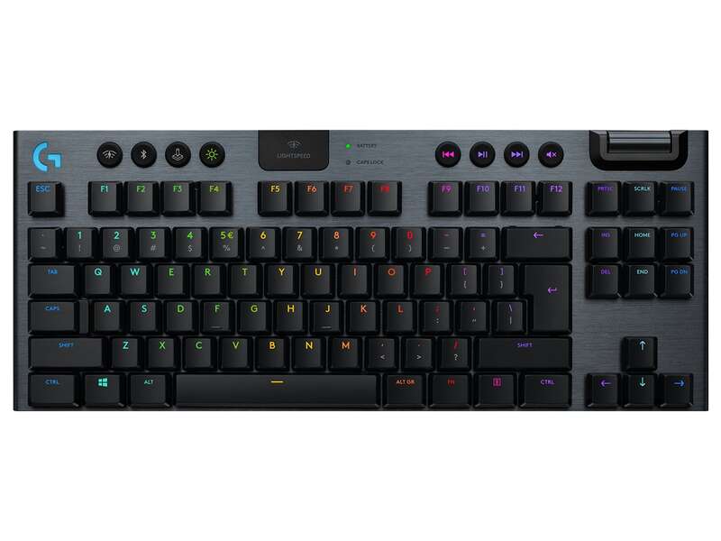 Logitech G915 TKL Teclado Mecanico Compacto Gaming Inalambrico USB - Teclas Mecanicas GL Tactil - Iluminacion RGB Lightsync - Tecnologia Lightspeed - Superficies de Metal - Color Negro