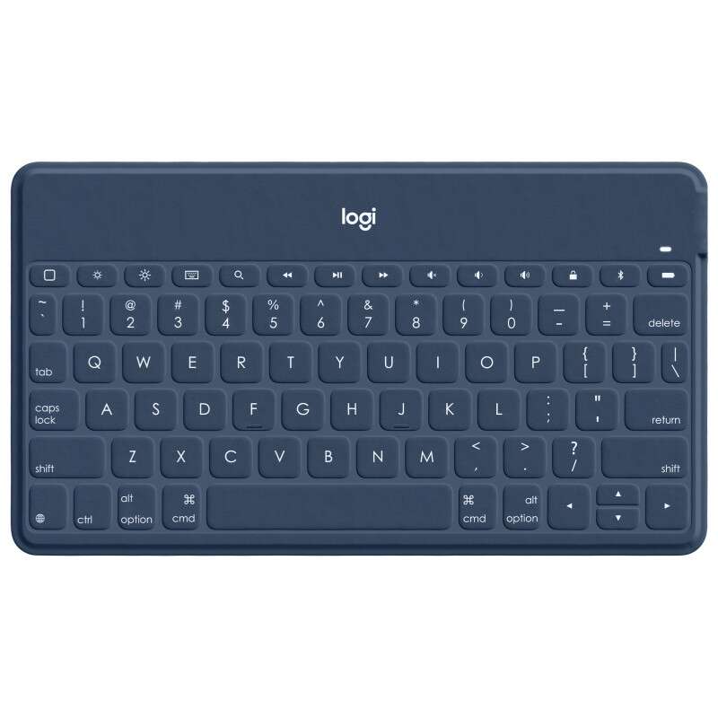 Logitech Keys to Go Teclado Bluetooth para iPhone, iPad y Apple TV - Teclas de Acesso Directo - Base para Smartphone - Ultraligero - Proteccion Antiderrames - Color Azul