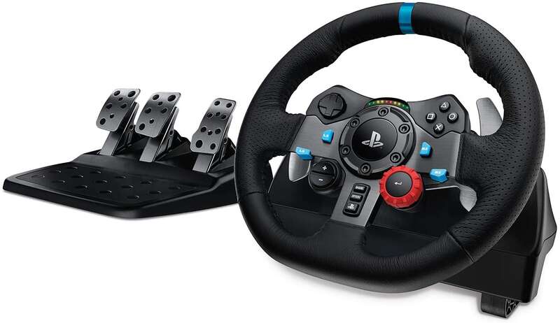 Logitech G29 Driving Force Juego de Volante y Pedales Compatible con PS3, PS4, PS5 y PC - Giro 900º - Efecto Force Feedback - Freno No Lineal - Volante de Aluminio, Cuero y Acero - Pedales Ajustables - Adaptable a Mesa y Soporte