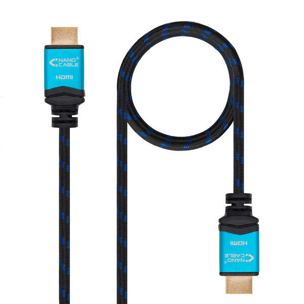 Nanocable Cable HDMI v2.0 Macho a HDMI v2.0 Macho 10m - 4K@60Hz 18Gbps - Alta Velocidad - Recubierto Nylon Trenzado - Color Negro/Azul