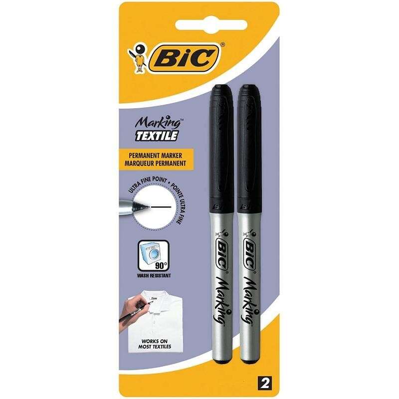 Bic Marking Textile Pack de 2 Rotuladores Permanentes para Ropa - Punta Ultrafina 0.9mm - Lavados hasta 90º - Tinta con Base de Alcohol - Color Negro