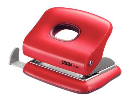 Rapid FC20 Taladro Perforador - Hasta 20 Hojas - Facil Vaciado - Punzones 5.5mm - Color Rojo