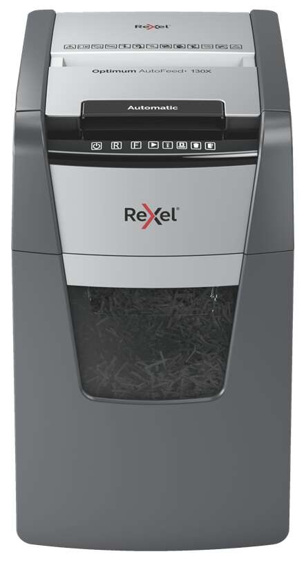 Rexel Optimum AutoFeed 130X Destructora Automatica de Corte en Particulas P-4 - Autoalimentacion 130 Hojas, Manual 8 Hojas - Papelera de 44L - Anti Atasco