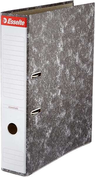 Esselte Archivador de Palanca Formato Folio - Lomo 75mm - Capacidad para 500 Hojas - Color Negro Jaspeado