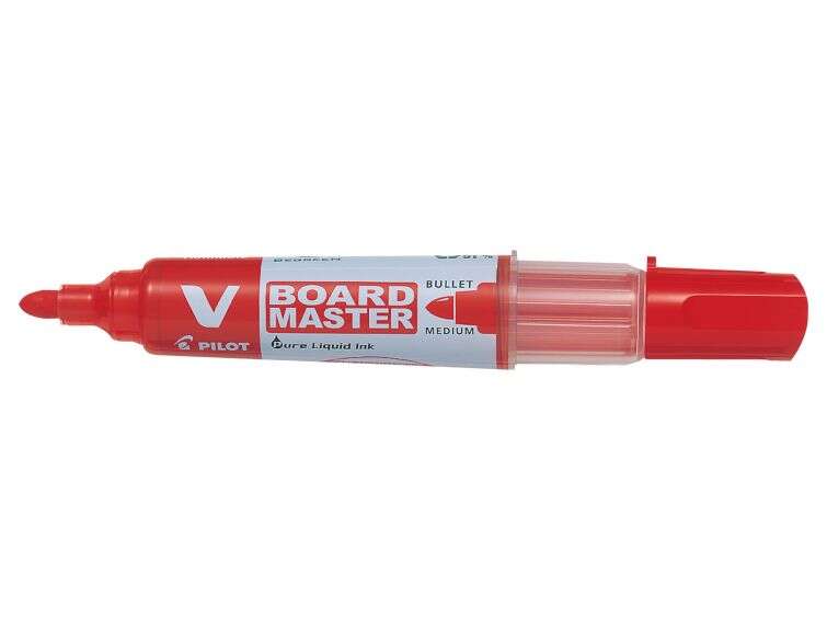 Pilot V-Board Master Begreen Rotulador para Pizarra Blanca - Punta Redonda 6mm - Trazo 2.3mm - 91% Plastico Reciclado - Recargable - Color Rojo