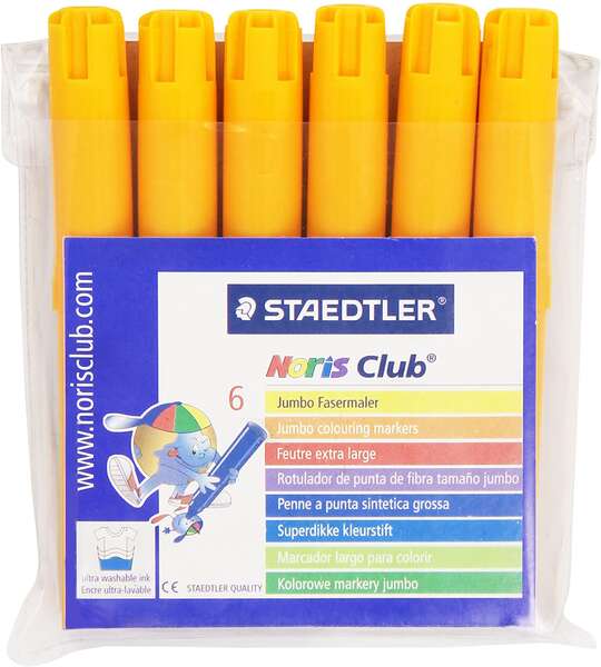 Staedtler Noris Watercolour 340 Pack de 6 Rotuladores de Gran Tamaño - Trazo 3mm Aprox - Lavable Facilmente - Tinta Base de Agua - Color Amarillo