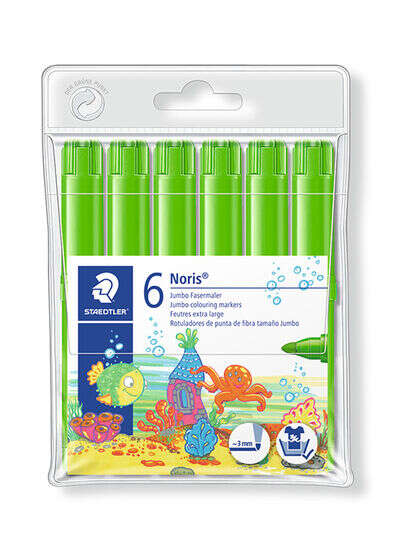 Staedtler Noris Watercolour 340 Pack de 6 Rotuladores de Gran Tamaño - Trazo 3mm Aprox - Lavable Facilmente - Tinta Base de Agua
