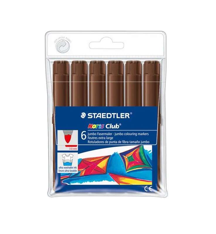 Staedtler Noris Watercolour 340 Pack de 6 Rotuladores de Gran Tamaño - Trazo 3mm Aprox - Lavable Facilmente - Tinta Base de Agua - Color Marron