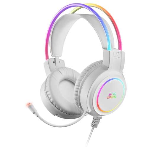 Mars Gaming Auriculares Gaming con Microfono Flexible - Iluminacion RGB - Diadema Ajustable - Almohadillas Acolchadas - Control en Auricular - Cable de 1.80m