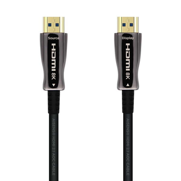 Aisens Cable HDMI V2.1 AOC (Active Optical Cable) Fibra Optica Ultra Alta Velocidad UHS 8K@60Hz 4K@120Hz 4:4:4 48Gbps - A/M-A/M - 70m - Color Negro
