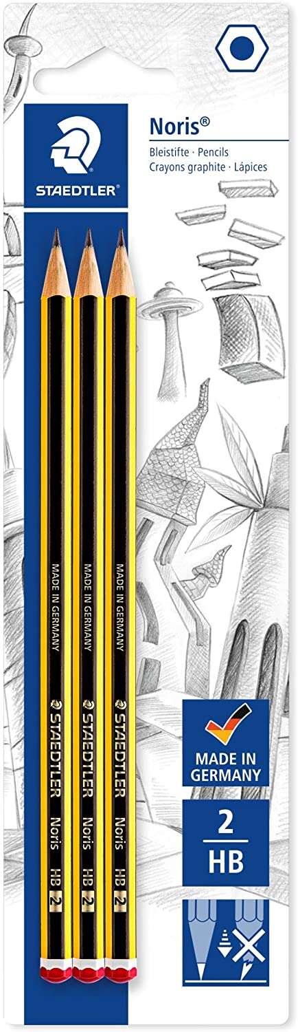 Staedtler Noris 120 Pack de 3 Lapices de Grafitito Hexagonales HB - Resistencia a la Rotura - Madera de Bosques Sostenibles