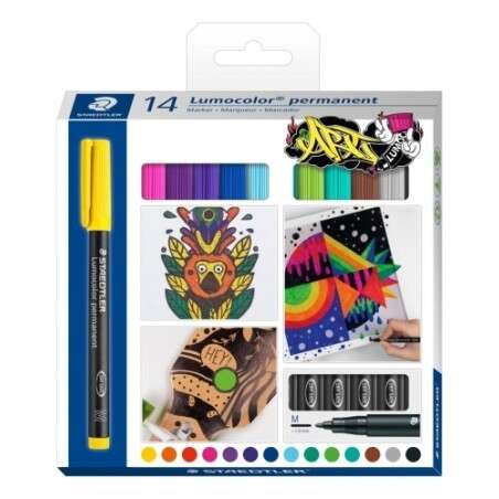 Staedtler Lumocolor 317 Pack de 14 Rotuladores Permanentes - Punta Media Redonda - Trazo 1mm Aprox - Capuchon con Clip - Secado Rapido - Colores Surtidos