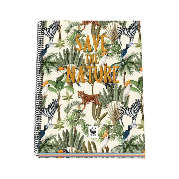 Dohe WWF Save the Nature Cuaderno Espiral Tapa Dura - Tamaño A4 de 100 Hojas 90gr - Hojas Microperforadas con 4 Taladros - Cuadricula 5mm