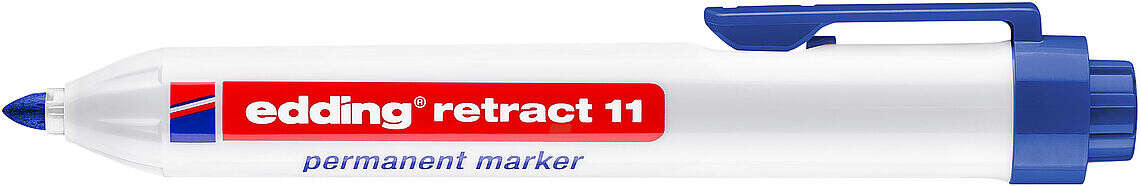 Edding Retract 11 Rotulador Permanente Retractil - Punta Redonda - Trazo entre 1.5 y 3mm - Recargable - Secado Rapido - Color Azul