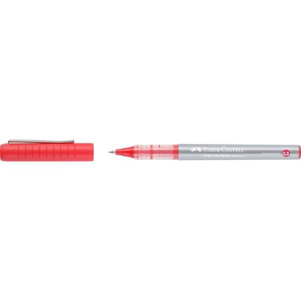 Faber-Castell Roller Free Ink Boligrafo de Tinta Liquida - Punta Conica 0,5mm - Ancho de Linea Extrafino - Clip de Metal - Color Rojo