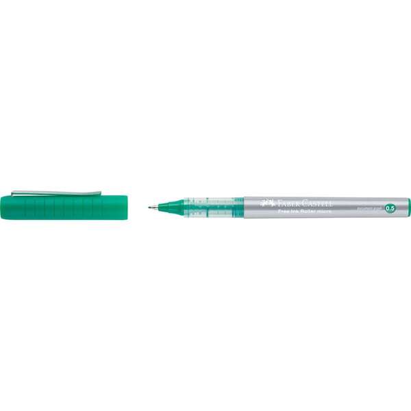 Faber-Castell Roller Free Ink Boligrafo de Tinta Liquida - Punta Conica 0,5mm - Ancho de Linea Extrafino - Clip de Metal - Color Verde