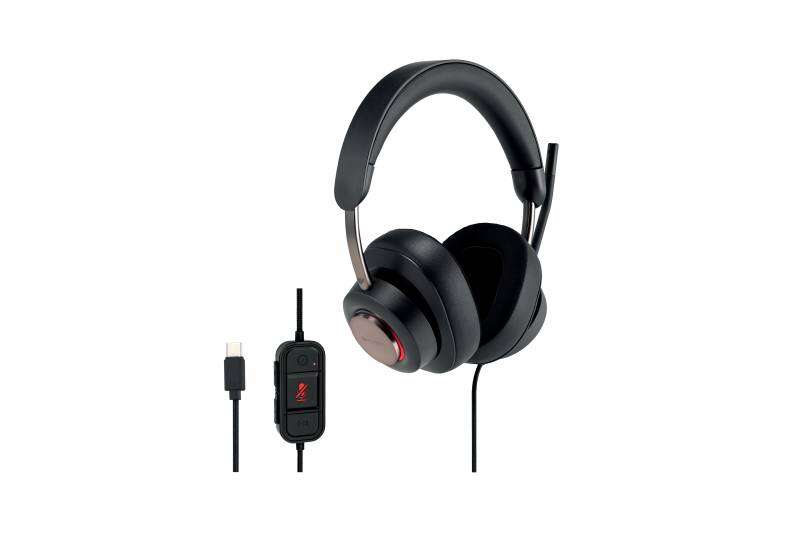 Kensington H2000 Auriculares Circumaurales con Microfono USB-C - Diadema Ajustable - Almohadillas de Gel con Efecto Refrescante - Cancelacion de Ruido - Cable Trenzado de 1.80m - Incluye Bolsa de Transporte - Color Negro