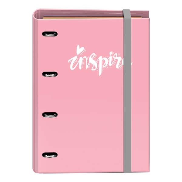 Dohe Serie Pastel Carpeta de 4 Anillas Formato A4 con Recambio de 100 Hojas - 4 Separadores de Colores - Cierre con Goma Elastica - Anillas de 35mm - Color Rosa Pastel