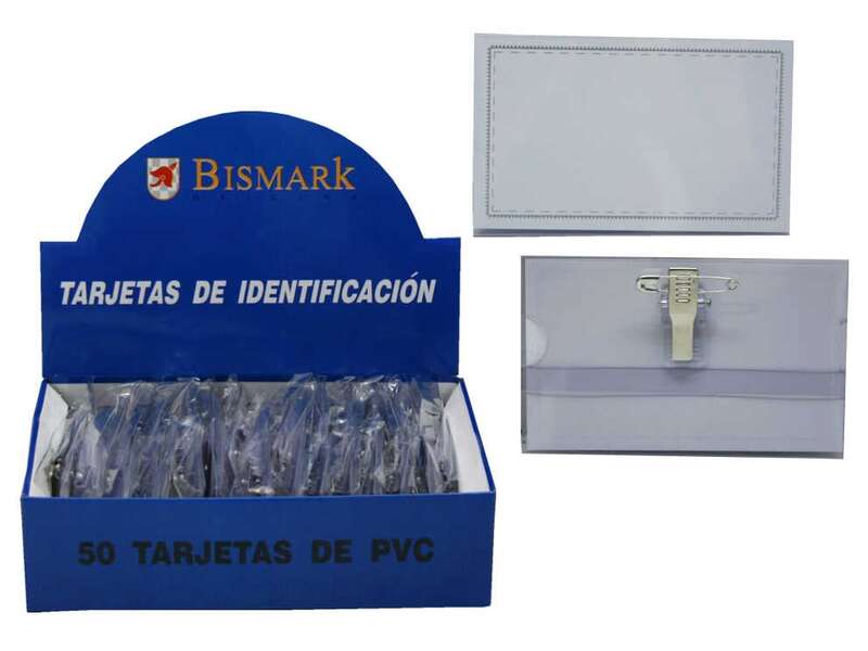 Bismark Portanombres con Pinza y Alfiler - Medidas 9,5x5,7cm - Uñero para Facil Intercambio de las Etiquetas - Transparente