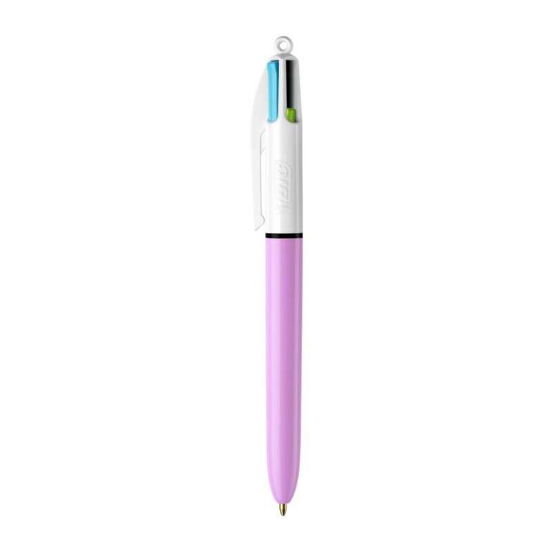 Bic 4 Colours Fun Boligrafo de Bola Retractil - Punta Media de 1.0mm - Tinta con Base de Aceite - Tinta de Colores: Rosa, Morado, Turquesa y Verde Lima - Cuerpo Lila/Blanco