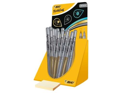 Bic Marking Metallic Expositor de 24 Rotuladores Permanentes - Punta 1.8mm - Trazo 0.8mm - Color Oro y Plata