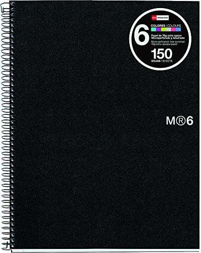 Miquel Rius Notebook6 Cuaderno de Espiral Formato A4 Horizontal 7mm - 150 Hojas de 70gr Microperforadas con 4 Taladros - Cubiertas de Polipropileno - Color Negro