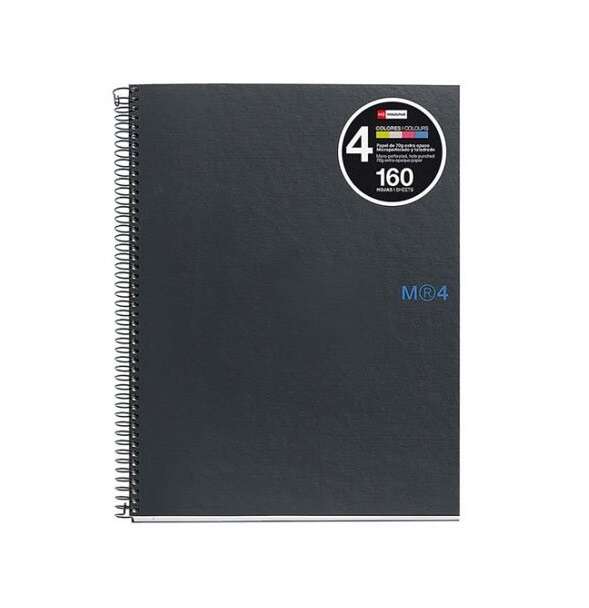 Miquel Rius Notebook4 Cuaderno de Espiral Formato A5 - 160 Hojas de 90gr Microperforadas con 2 Taladros - Cubiertas de Carton Extraduro - Cuadricula 5x5 - Color Gris Oscuro