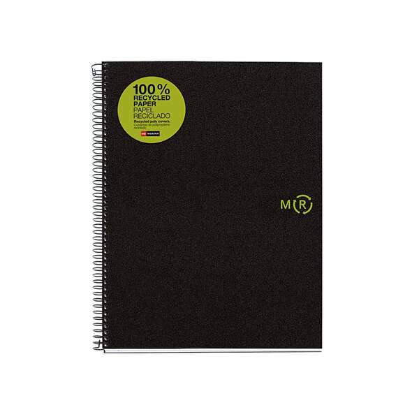 Miquel Rius Notebook4 Eco Cuaderno de Espiral Formato A5 - Papel 100% Recuperado Post-Consumo - 120 Hojas de 80gr Microperforadas con 2 Taladros - Cubiertas de Polipropileno Reciclado - Cuadricula 5x5 - Color Negro