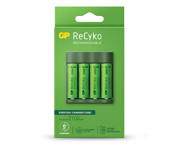 GP ReCyko B421 Pack de Cargador Everyday USB 4 Espacios + 4 Pilas Recargables 2100mAh AA