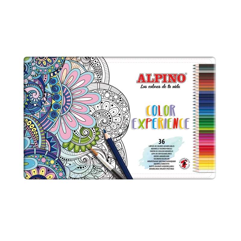 Alpino Color Experience Pack de 36 Lapices Acuarelables - Mina de 3,3mm Resistente y Acuarelable - Ideal para Difuminar y Colorear - Colores Surtidos