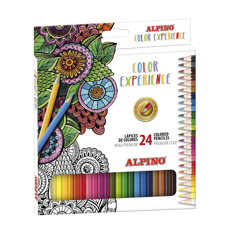 Alpino Color Experiencie Pack de 24 Lapices de Colores Premium Mina Blanda - Pintado Suave y Graduable - Colores Vivos y Brillantes - Colores Surtidos