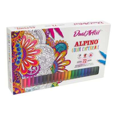 Alpino Dual Artist Color Experience Pack de 72 Rotuladores - Doble Punta para Dibujos mas Completos - Forma Triangular Ergonomica - Punta Fine Liner de 0.7mm y Punta Pincel de 2.9mm - Colores Surtidos