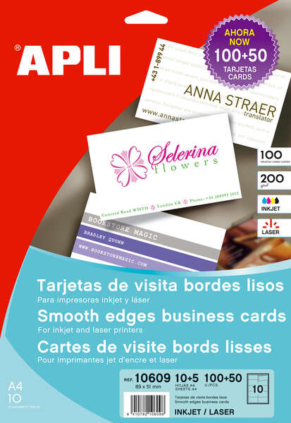 Apli Tarjetas de Visita Cantos Rectos Mate 200g 15 Hojas