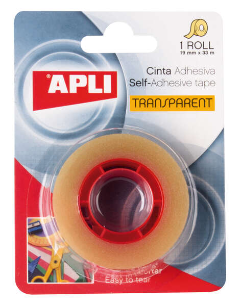 Apli Cinta Adhesiva Transparente 19mm x 33m - Resistente al Agua y a la Humedad - Facil de Cortar con las Manos - Ideal para Uso