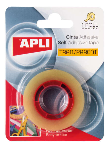 Apli Cinta Adhesiva Transparente 12mm x 33m - Resistente al Agua y a la Intemperie - Facil de Cortar y Aplicar - Ideal para Manualidades y Embalaje Transparente