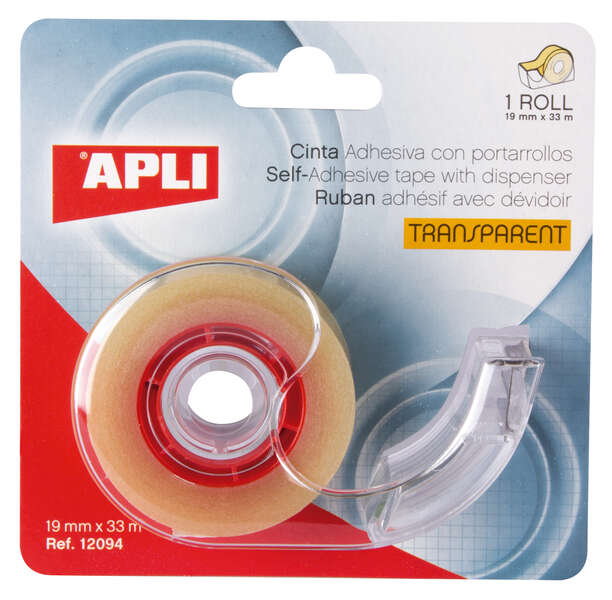 Apli Porta Cinta Home con Cinta Adhesiva Transparente - 19mm x 33m - Facil de Usar y Transportar - Ideal para el Hogar y la Ofic