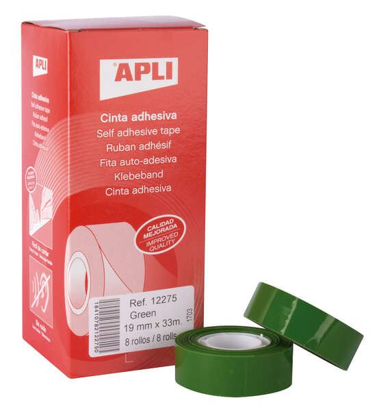 Apli Cinta Adhesiva Polipropileno 19mm x 33m - Resistente al Desgarro - Facil de Cortar - Adhesivo de Alta Calidad - Color Verde